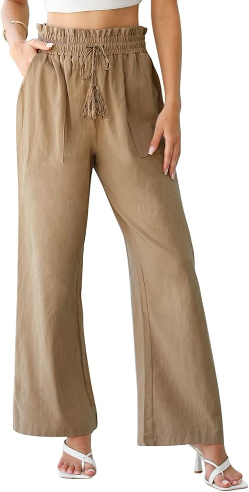 heekpek Women's Cotton Linen Pant Wide Leg Drawstring Pants Yoga Sweatpants Loose Lounge Cropped ... | Amazon (CA)