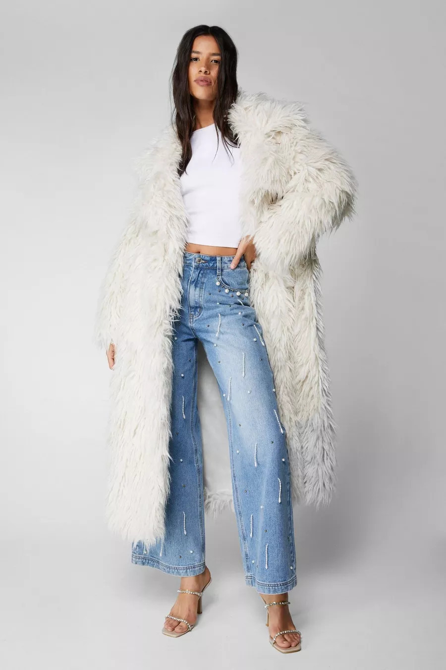 Premium Pearl Embellished Wide Leg Jeans | Nasty Gal US