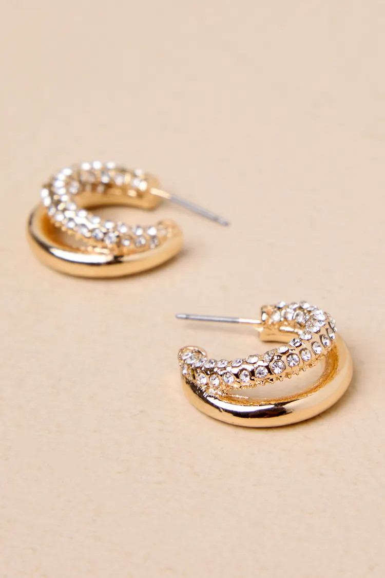 Endless Dazzle Gold Rhinestone Layered Hoop Earrings | Lulus