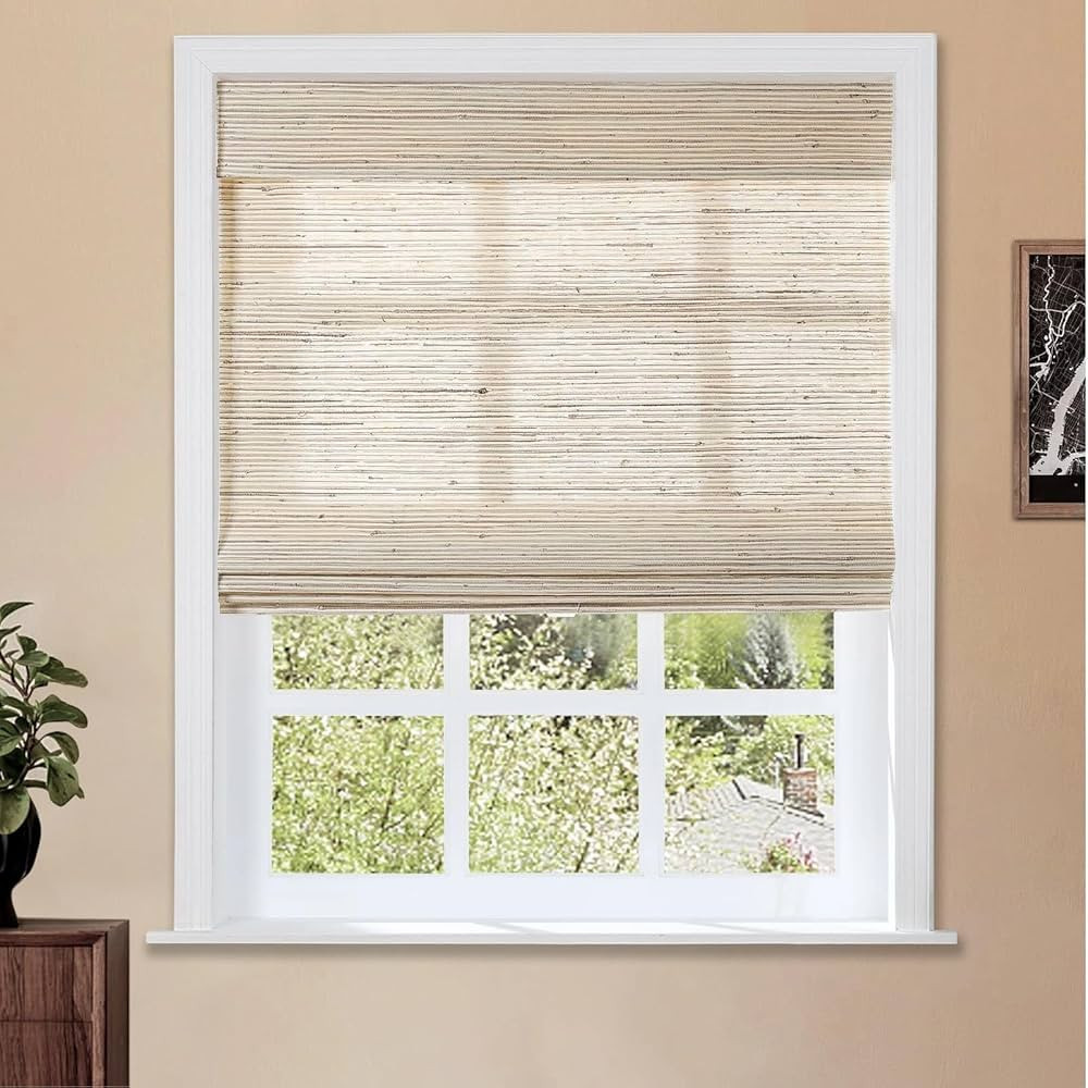 TWOPAGES Cordless Roman Shade, Light Filtering Woven Bamboo Blinds for Windows, Custom Natural Ra... | Amazon (US)