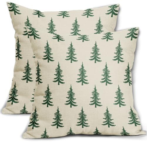 Green Christmas Tree Pillow Covers 20x20 Set of 2 Xmas Rustic Style Winter Print Decorative Outdoor Pillowcases Farmhouse Vintage Holiday Decorations Throw Cushion Case Decor for Couch Sofa Bed | Amazon (US)