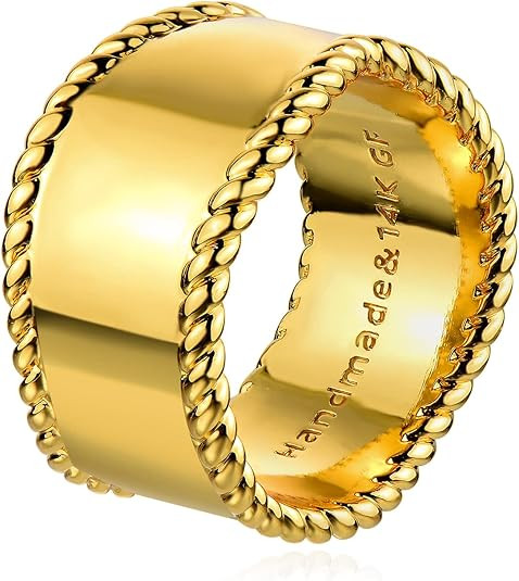MYEARS Women Ring Gold Band 14K Gold Vacuum Filled Simple Stack Finger Jewelry Gift Size 6-8 | Amazon (US)