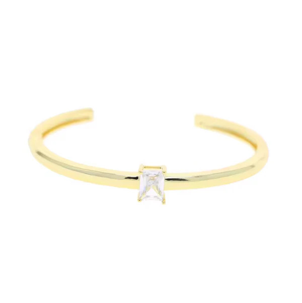 GREENWICH HINGE SOLITAIRE CUFF GOLD - EMERALD CUT | Fallon Jewelry