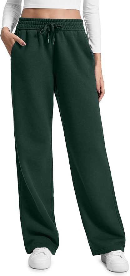 CRZ YOGA Cotton Fleece Lined Sweatpants Women 28"/30"/32" - Straight Leg Casual Lounge Pants with... | Amazon (US)