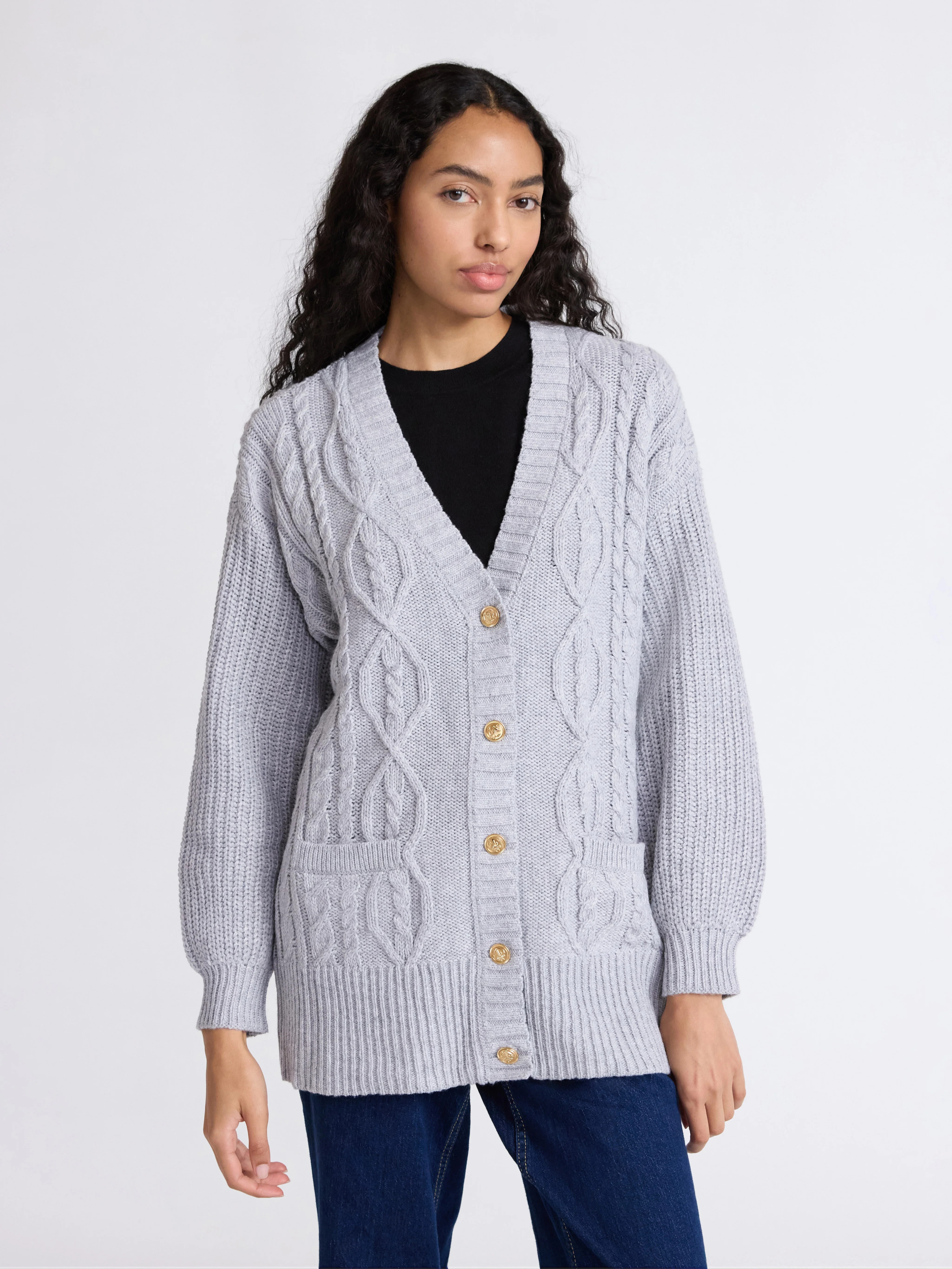 Free Assembly Women's Oversized Cable Cardigan Sweater with Long Sleeves, Midweight, Sizes XS-XXL | Walmart (US)