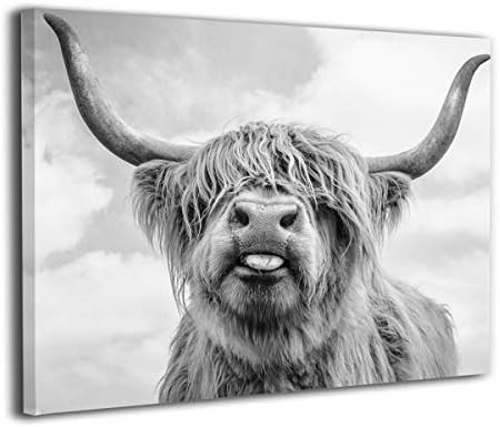 Canvas Print Wall Art Black and White Freedom Highland Cow Pictures Painting for Living Room Bedr... | Amazon (US)