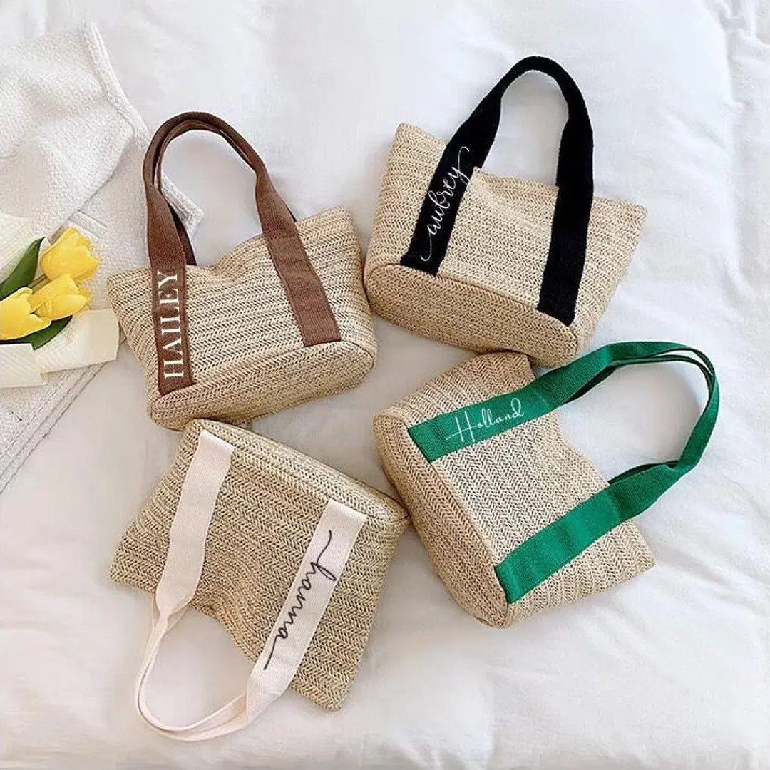 Personalized Straw Bag Beach Bag Custom Name Tote Bag, Bridesmaid Gifts Bridesmaid Bags Bachelore... | Etsy (US)