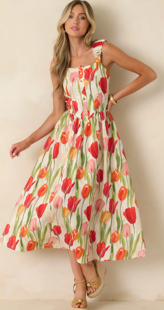 Courtyard Stroll Ivory & Red Multi Linen Blend Floral Midi Dress 

 #LTKootd #LTKmomlife #LTKTravel