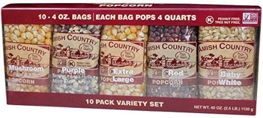 Amish Country Popcorn | 4 Ounce Variety Kernel Gift Set (10 Pack Assorted) | Old Fashioned, Non-G... | Amazon (US)