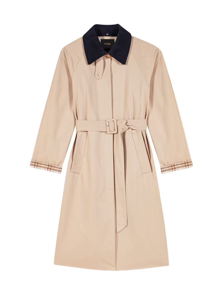 Maje Contrast Sleeve and Collar Trench Coat | Saks Fifth Avenue | Saks Fifth Avenue