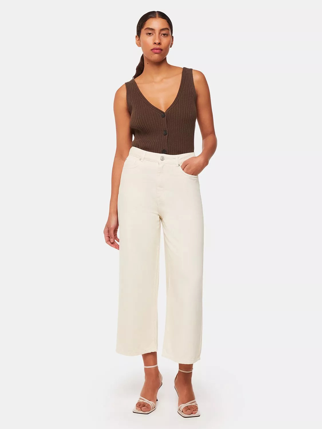 Whistles Wide Leg Cropped Jeans, White | John Lewis (UK)