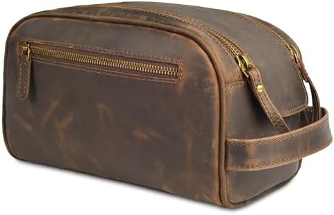 LEATHER VILLAGE Premium Leather Toiletry Travel Pouch With Waterproof Lining - Brown | King-Size ... | Amazon (US)