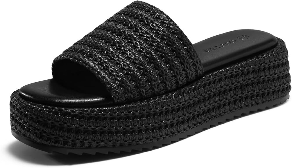Coutgo Womens Platform Sandals Raffia Espadrilles Slip on Open Toe Cute Boho Summer Beach Slide S... | Amazon (US)