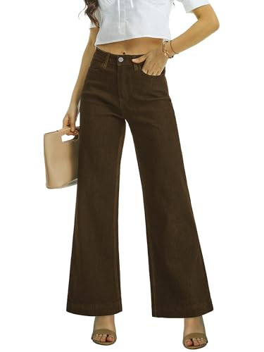 ONESO Womens Brown Flare Jeans High Waist Wide Leg Jeans for Women Stretch Tummy Control Baggy Trousers Trendy Boyfriend Pants Inseam 30" Size 10 | Amazon (US)