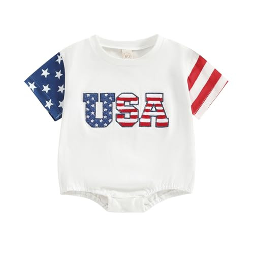 BemeyourBBs Baby Boy Girl 4th of July Outfit USA Short Sleeve Bubble Romper Jumpsuit Newborn Four... | Amazon (US)