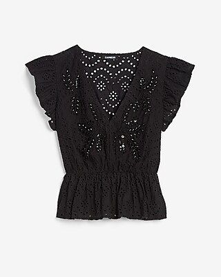 Embroidered Lace Peplum Top | Express