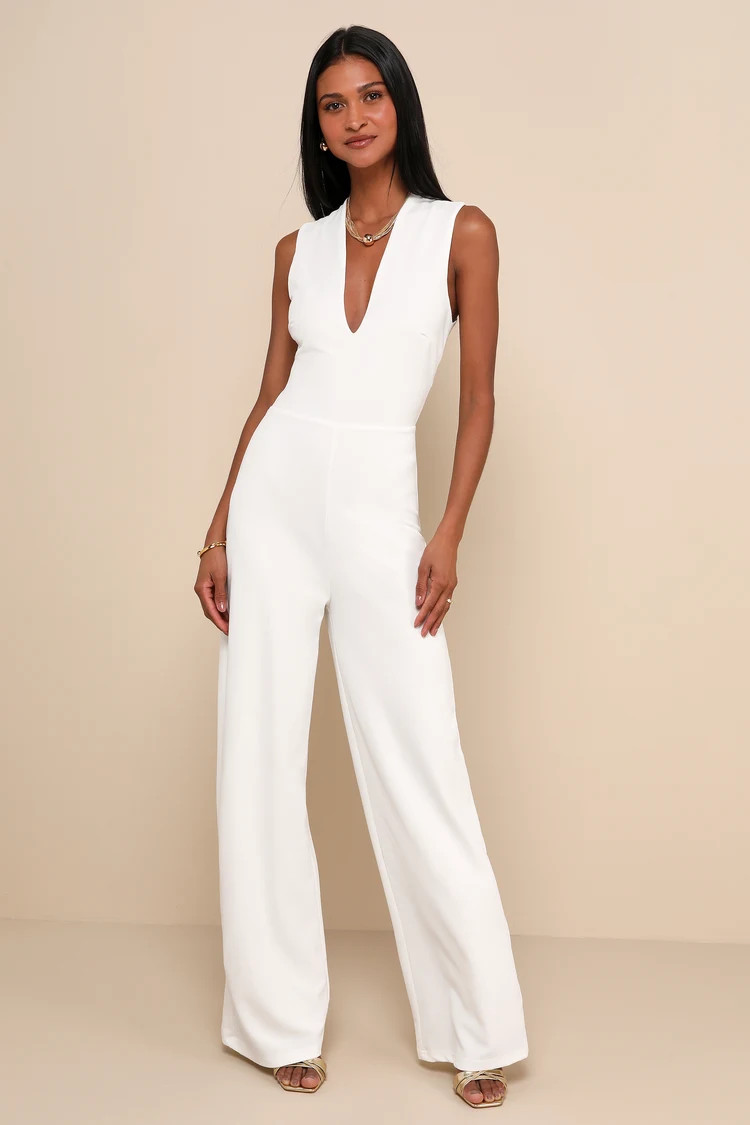 Thinking Out Loud White Backless Jumpsuit | Lulus