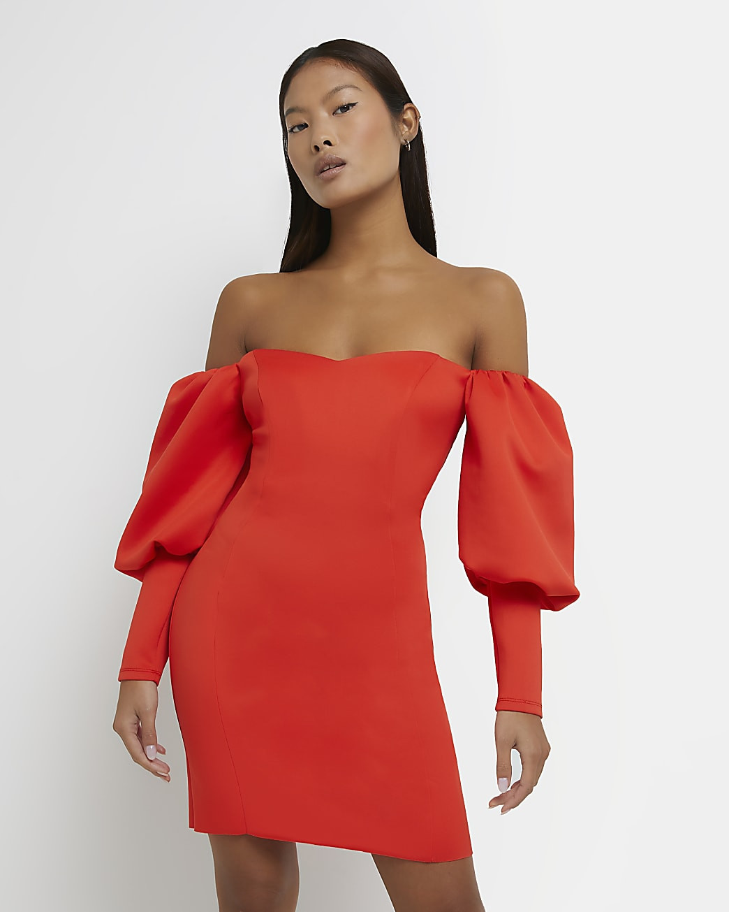 Petite red bardot mini dress | River Island (US)