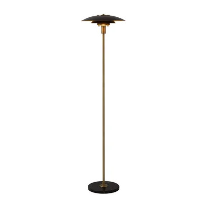 Rancho Mirage Floor Lamp - Matte Black & Gold-Leaf Shade, Weathered Brass, Black Marble Base, Dimmer | Wayfair North America