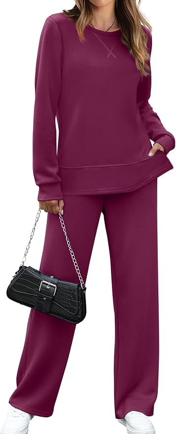 OFEEFAN Women's 2 Piece Lounge Set Travel Airport Outfits Side Slit Tracksuit Wide Leg Loungewear... | Amazon (US)