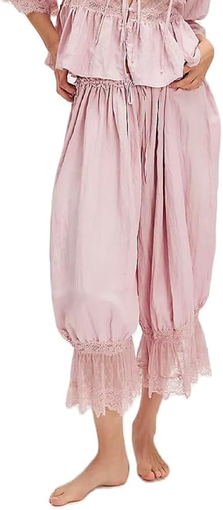 KOSUSANILL Women Long Bloomer Pants Lace Trim Ruffle Pantaloons Cropped Lounge Pajama Bottoms Y2K... | Amazon (US)