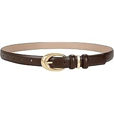 Women Leather Belt for Jeans Pants Fashion Ladies Skinny Faux Leather Dress belt with Gold Buckle | Amazon (US)