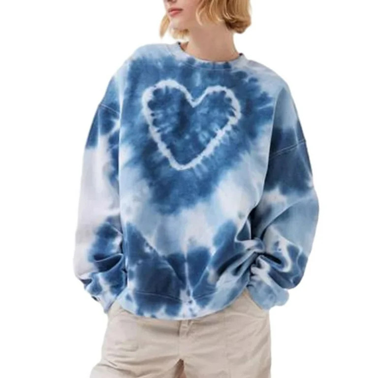 Sunloudy Women Sweatshirt Casual Loose Pullover Heart Tie Dye Print Long Sleeve Crew Neck Tops Sp... | Walmart (US)