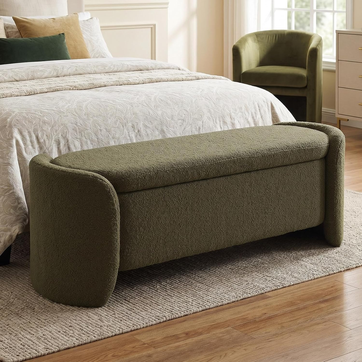 50 inch Storage Ottoman Bench, Upholstered Faux Leather End of Bed Bench with Large Storage, Shoe... | Amazon (US)