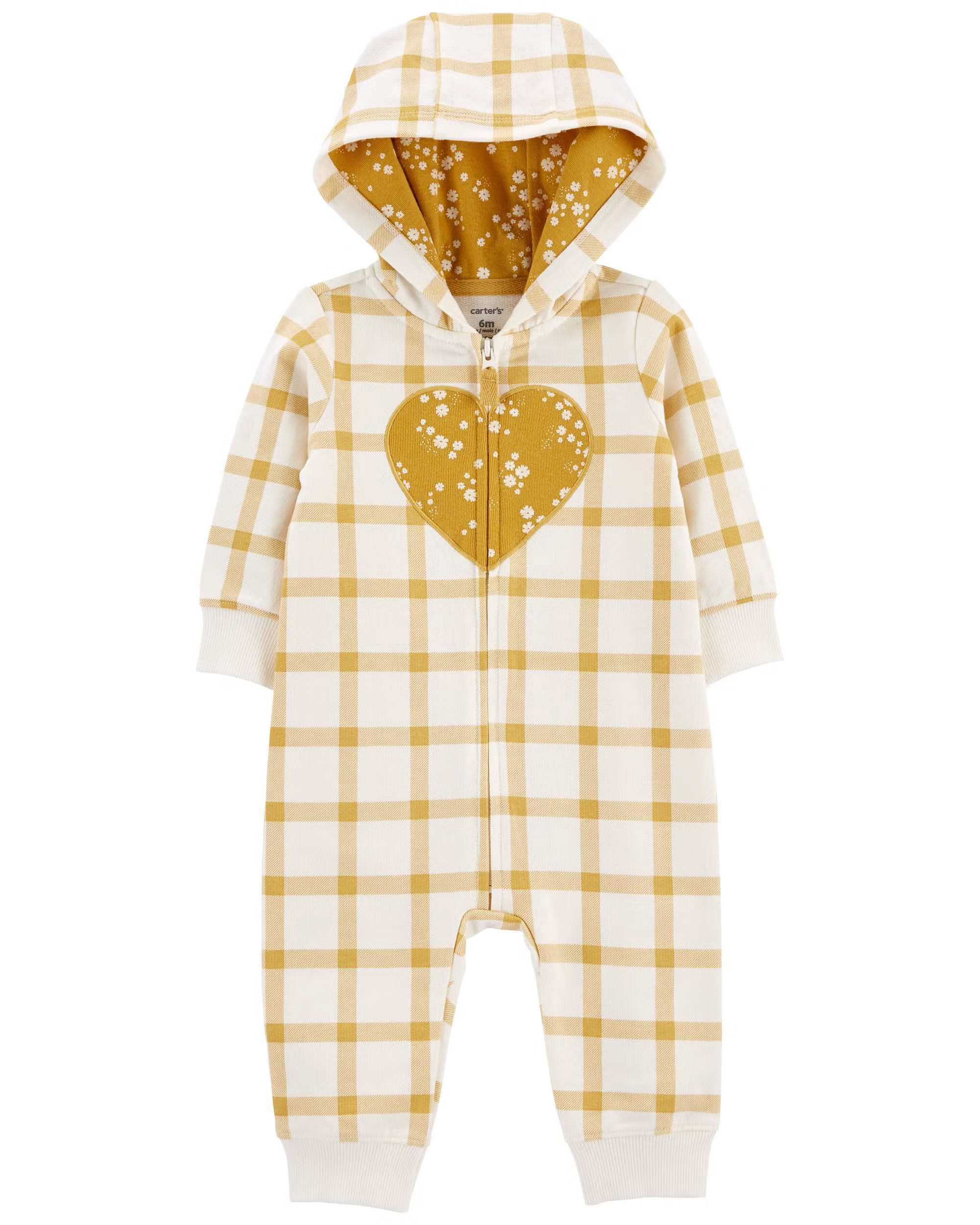 Yellow/White Baby Heart Hooded Jumpsuit | carters.com | Carter's