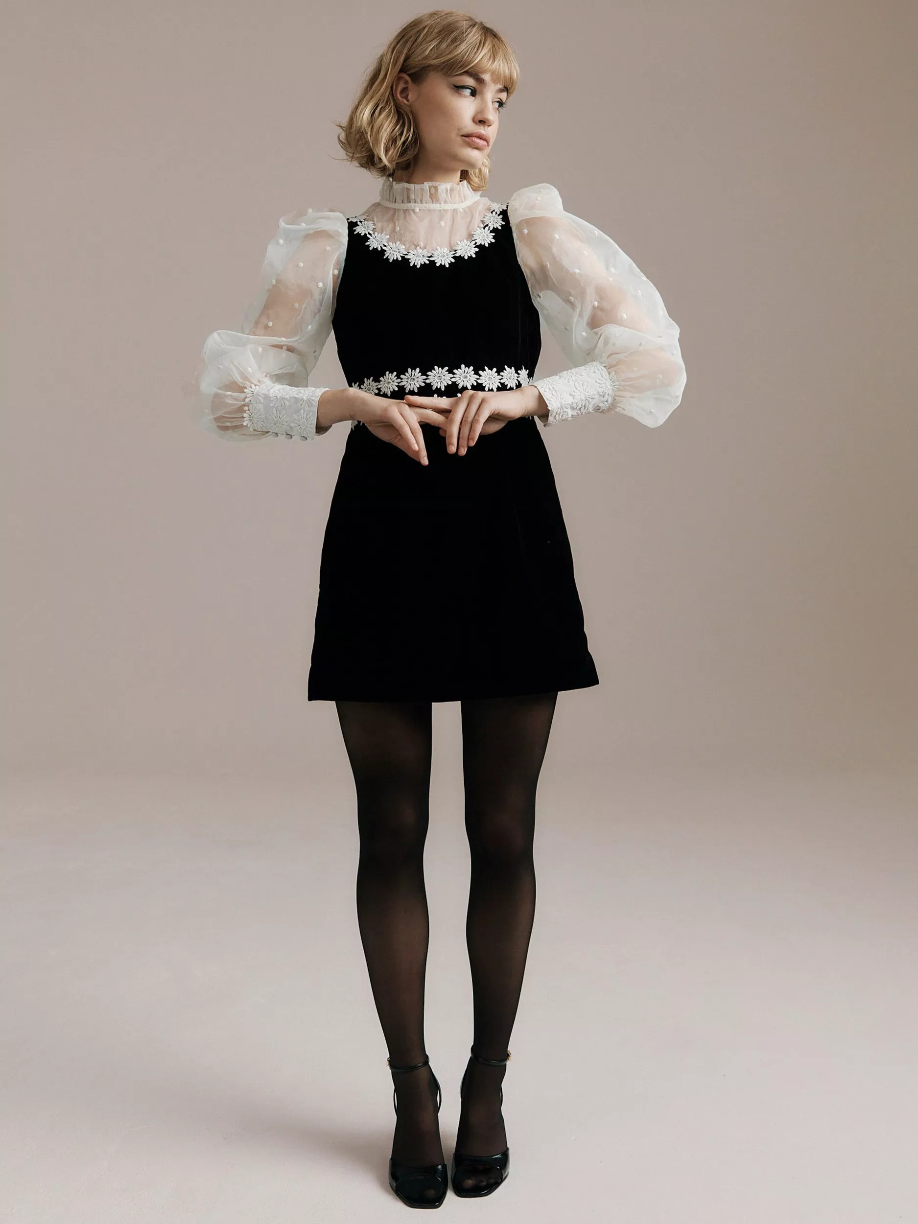 Queens of archive Karina Velvet Mini Dress, Black/White | John Lewis (UK)