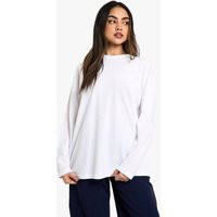 boohoo Women's Basic Oversized Long Sleeve T-Shirt in White | Size: 2 | Denim | boohoo (US & Canada)
