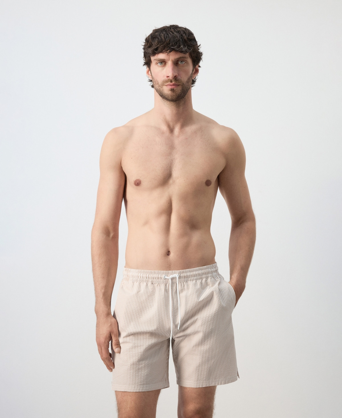 Mango Men's Seersucker Swimming Trunks - Sand | Macy's