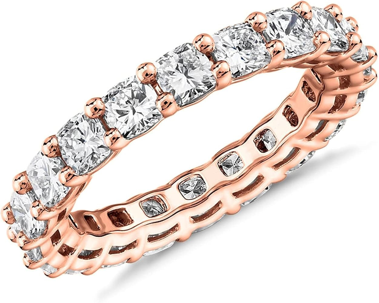 PAVOI 14K Gold Plated Eternity Ring for Women - Square-Cut Cubic Zirconia Rings - Stackable Love ... | Amazon (US)