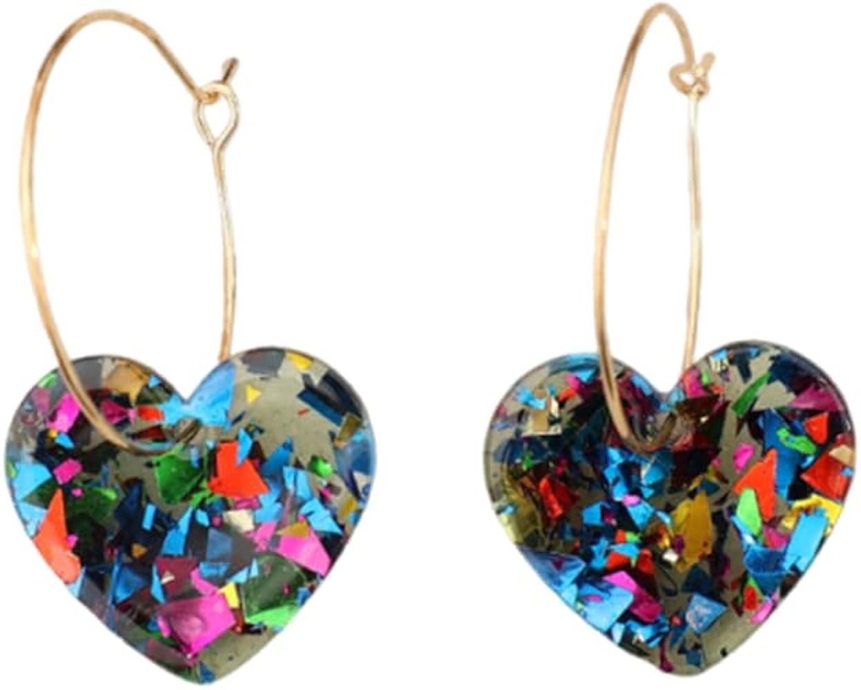 Colorful Glitter Heart Dangle Earrings for Women, Resin Heart Statement Earrings with Gold Hoop, ... | Amazon (US)