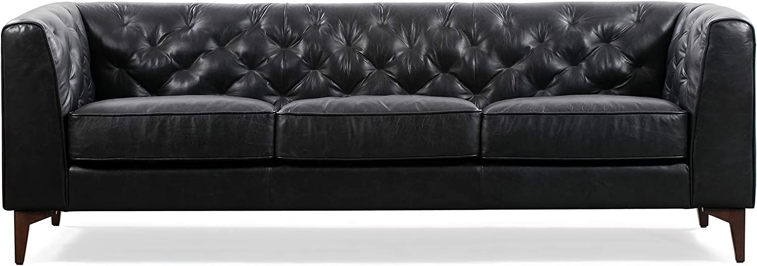 POLY & BARK Essex Sofa in Full-Grain Semi-Aniline Italian Tanned Leather, Onyx Black | Amazon (US)