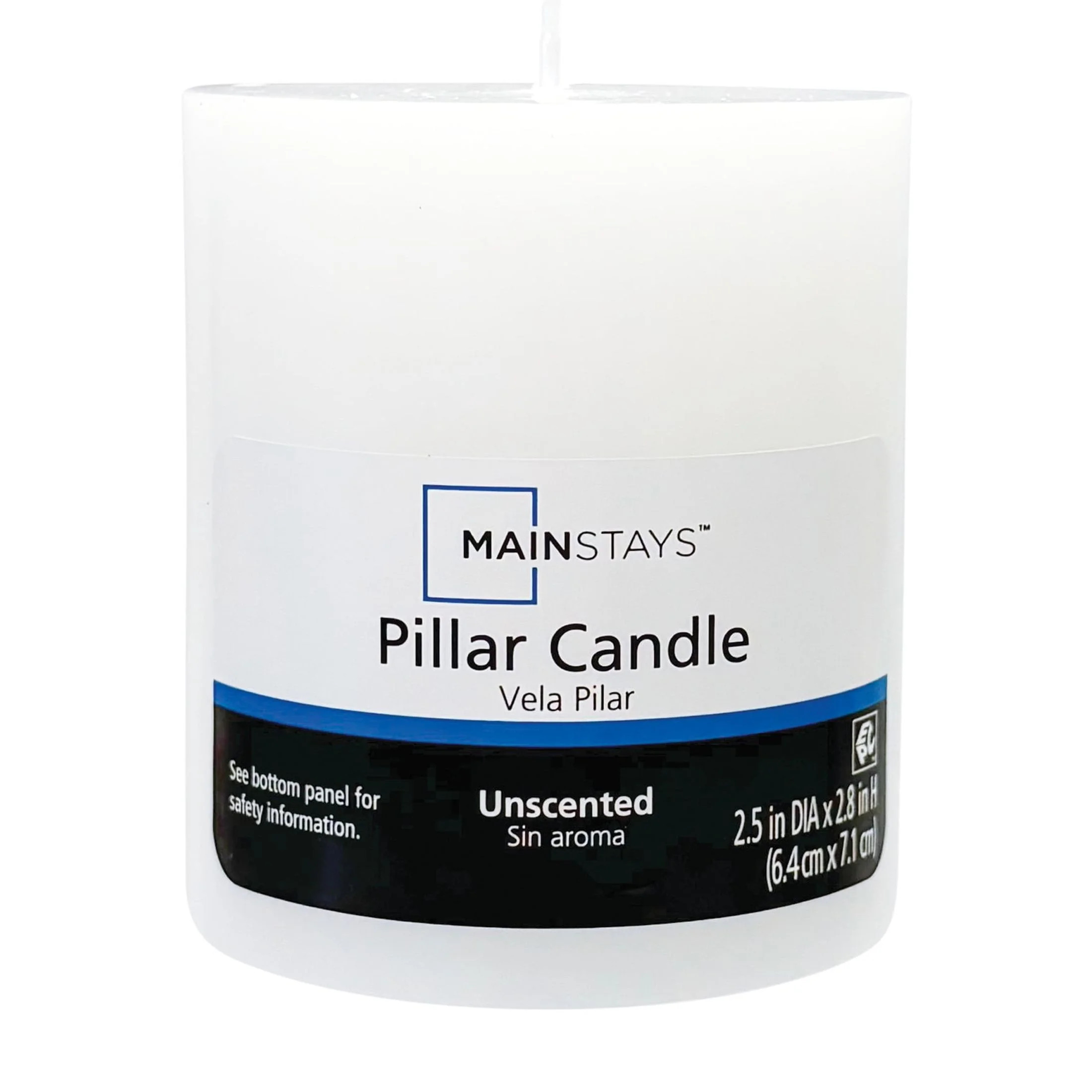 Mainstays Unscented Pillar Candle, 2.5 x 2.8 Inches, White | Walmart (US)