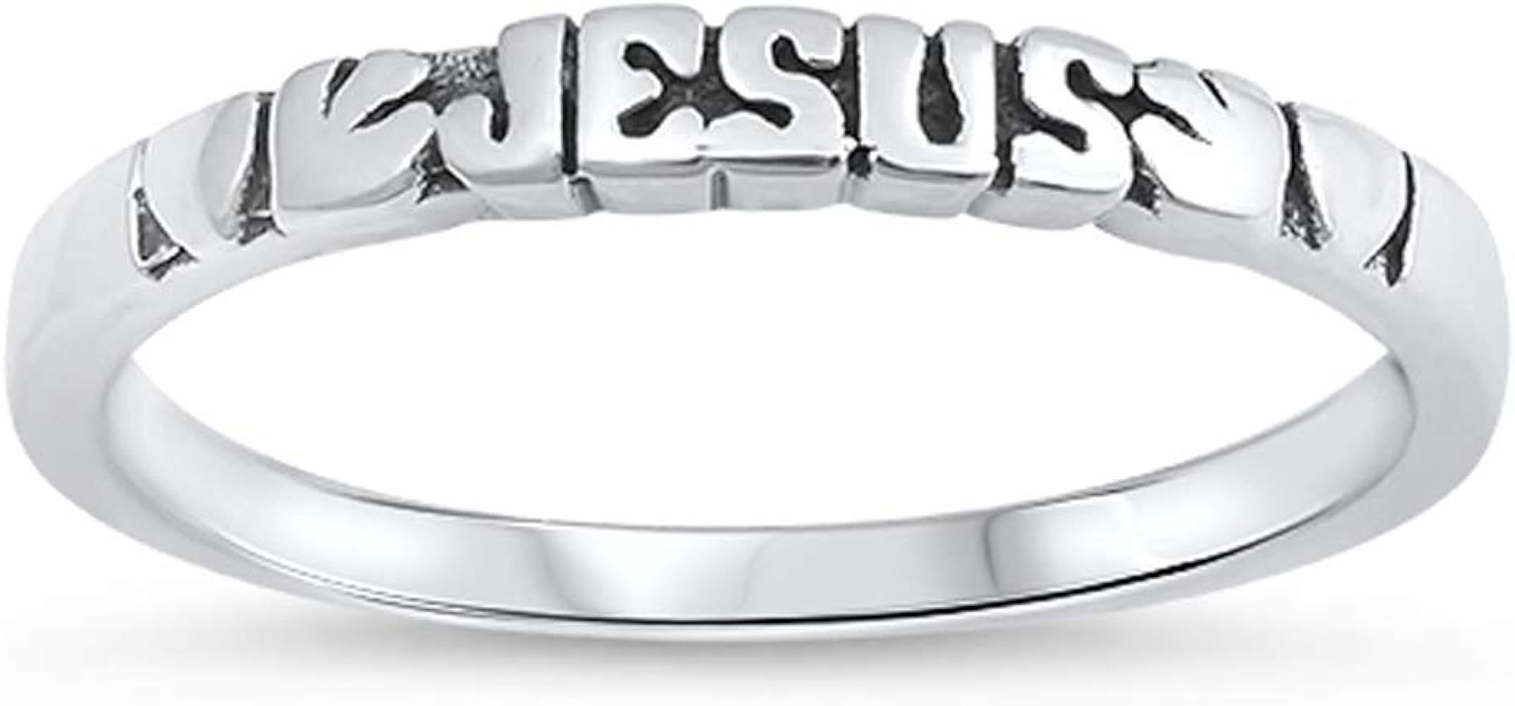 Oxidized Jesus Dove Heart Stacking Ring New .925 Sterling Silver Band Sizes 4-9 | Amazon (US)