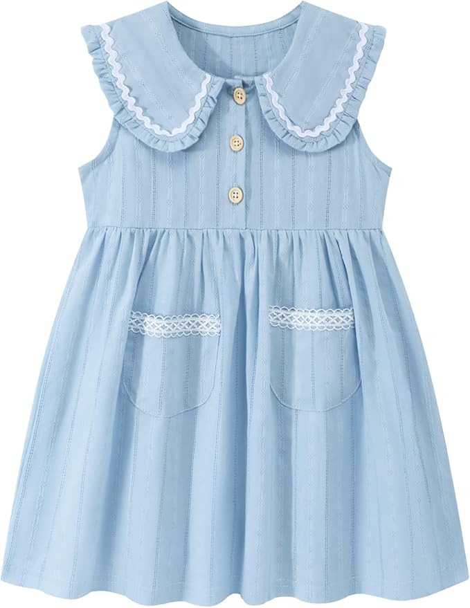 HILEELANG Little Girls Peter Pan Collar Dress Easter Spring Summer Cotton Sleeveless Sundress | Amazon (US)
