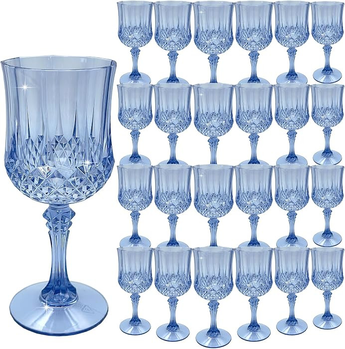 Plastic Wine Glasses, Plastic Goblets Vintage Style Cordial Unbreakable Drinking Glasses， Reusable Drinkware for Wedding Reception, Grand Event Party Supplies(24, Blue) | Amazon (US)