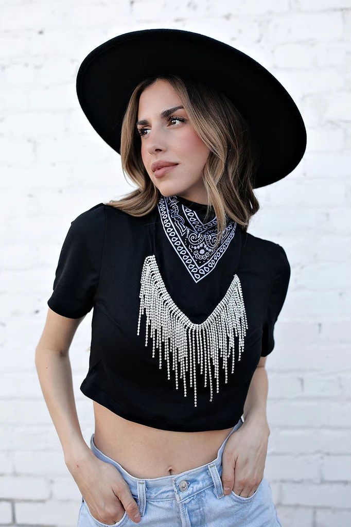 NEW!!  "GB ORIGINAL" Crystal Fringe Bandana in Black | Glitzy Bella