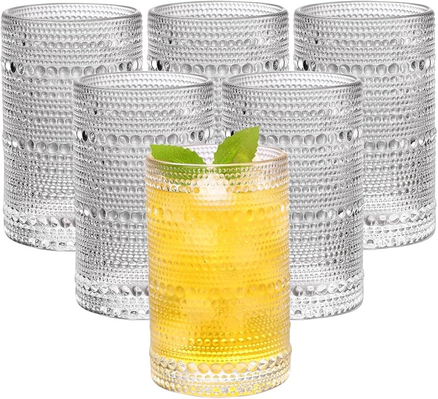 Hobnail Drinking Glasses Set, 14 oz Romantic Highball Glasses, Vintage Glassware Old Fashioned Gl... | Amazon (US)