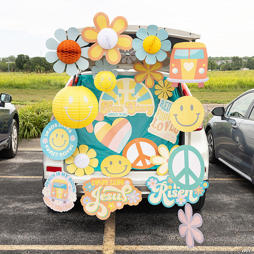 Deluxe He Lives Groovy Retro Trunk-or-Treat Decorating Kit – 43 Pc. | Oriental Trading Company