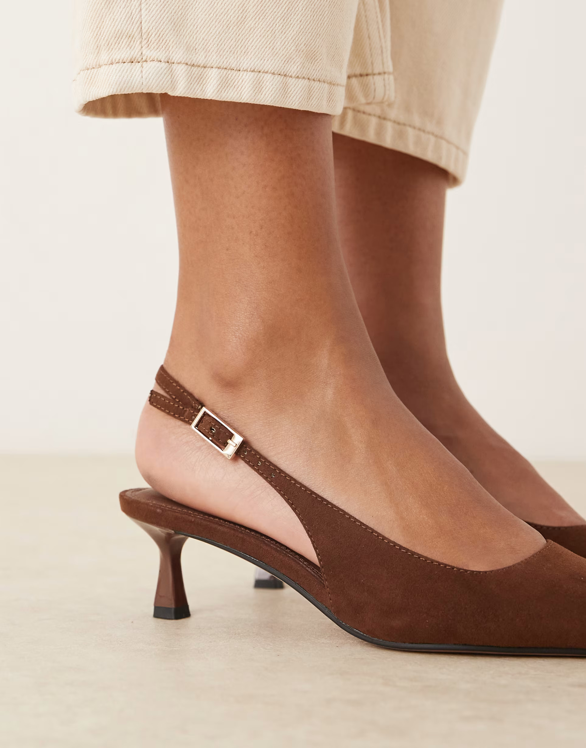 ASOS DESIGN Skip slingback kitten heel shoes in chocolate suedette | ASOS | ASOS (Global)