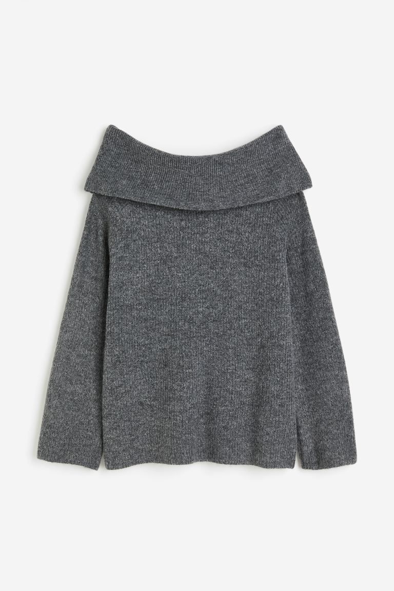 Rib-knit off-the-shoulder jumper - Dark grey - Ladies | H&M GB | H&M (UK, MY, IN, SG, PH, TW, HK)
