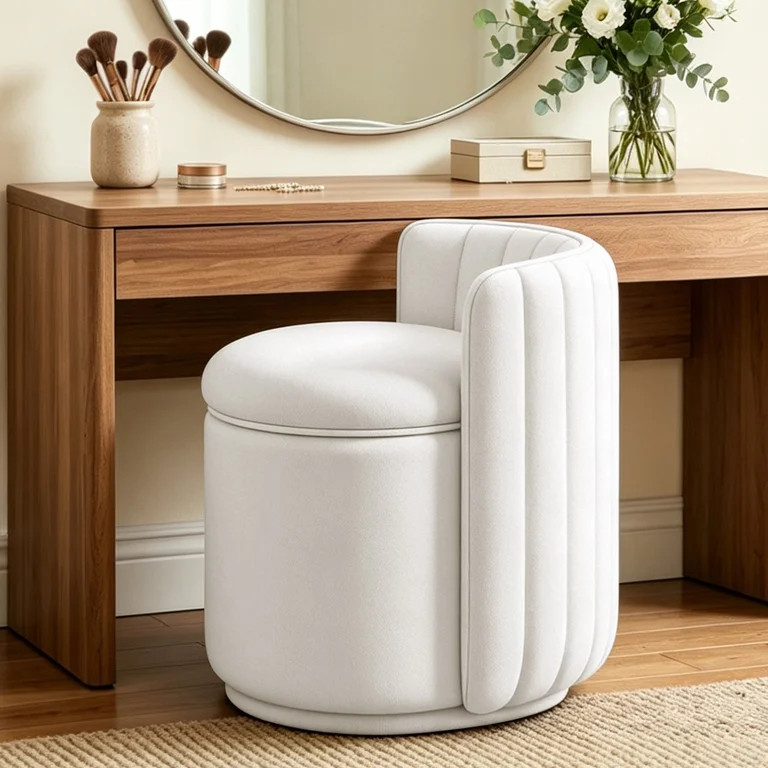 COOLHUT Vanity Chair, Upholstered Vanity Stool with Storage, Velvet Swivel Accent Chair, No Assem... | Walmart (US)