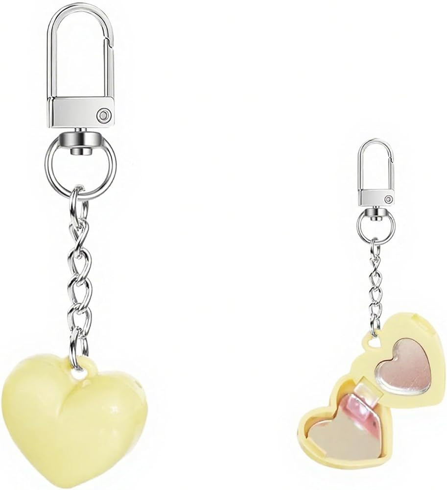 Cute Heart Keychain,DIY Lip Cheek Balm Heart Bag Charm with Mirror and Spoon,Y2K Keyring Decor Ac... | Amazon (US)