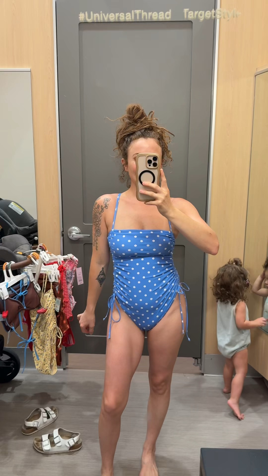 Y’all I am having a TIME finding swimmys that work with this power boob. I landed on this style. She’s GOOD. on sale till Monday. 
Blue - small 
Suns - Xs - need a small 
Yellow - small
Red - Xs - need a small