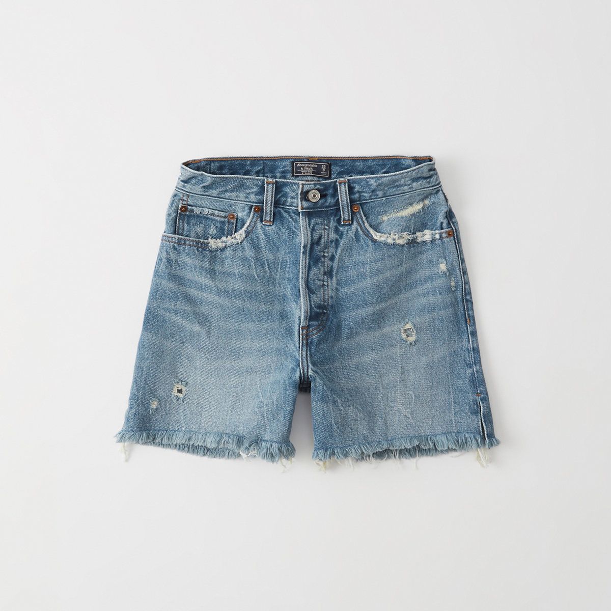 High Rise Rigid Mid-Length Denim Shorts | Abercrombie & Fitch US & UK