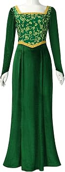 Vestido de princesa para mujer, de manga larga, vestido de terciopelo verde, elegante vestido de ... | Amazon (US)