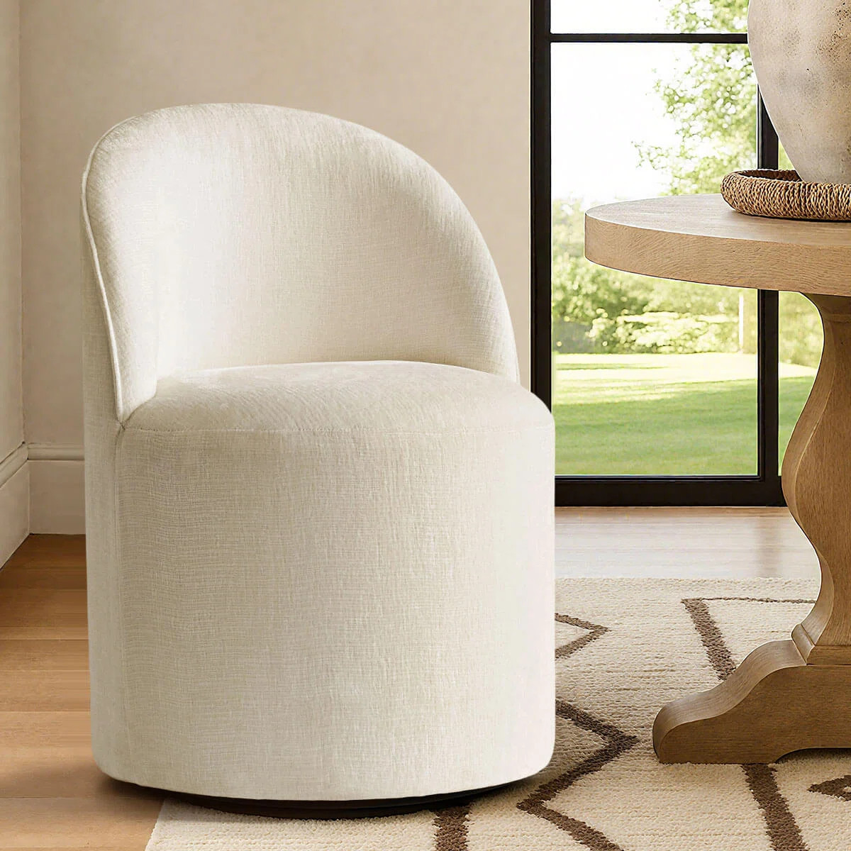 Rolling Chenille Upholstered Dining Chair With Hidden Casters | Wayfair North America